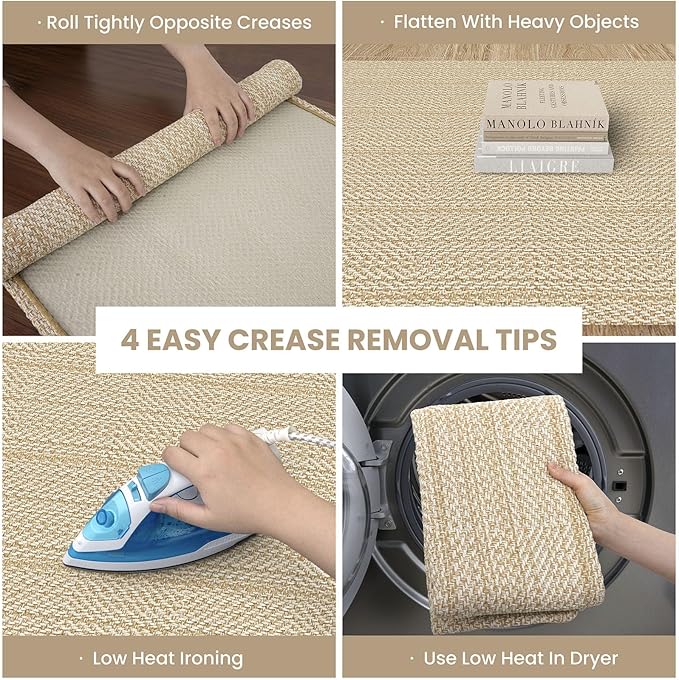 IOHOUZE Washable Exrea Long Hallway Runner Rug 3x16 Non Slip Rubber Backed Kitchen Runner Entryway Runner Indoor, Woven Rug Carpet for Kitchen Hall Entryway Stair, Warm Beige/Orange/Apricot