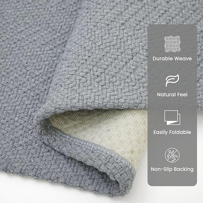2x5 Ft Runner Rug Washable Runners for Hallways Kitchen Runner Rug with Rubber Backing Cotton Entryway Runner Indoor, Woven Floor Carpet for Hall Kitchen Bedroom, Grey