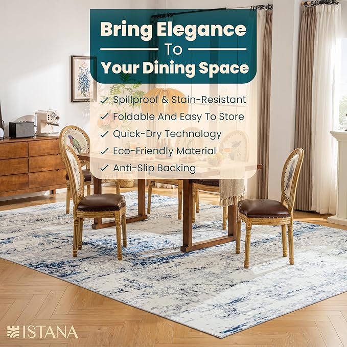 Istana Living Room Rug 10x14 - Blue/White 10 x 14 Area Rug - Foldable Machine Washable Area Rugs 10x14 - Stylish 10x14 Area Rugs Boho - Stain Resistant Washable Rug 10x14