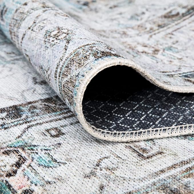 Bloom Rugs Washable Non-Slip 10x14 Rug - Beige/Blue Traditional Oriental Area Rug for Living Room, Bedroom, Dining Room, and Kitchen - Exact Size: 10' x 14'