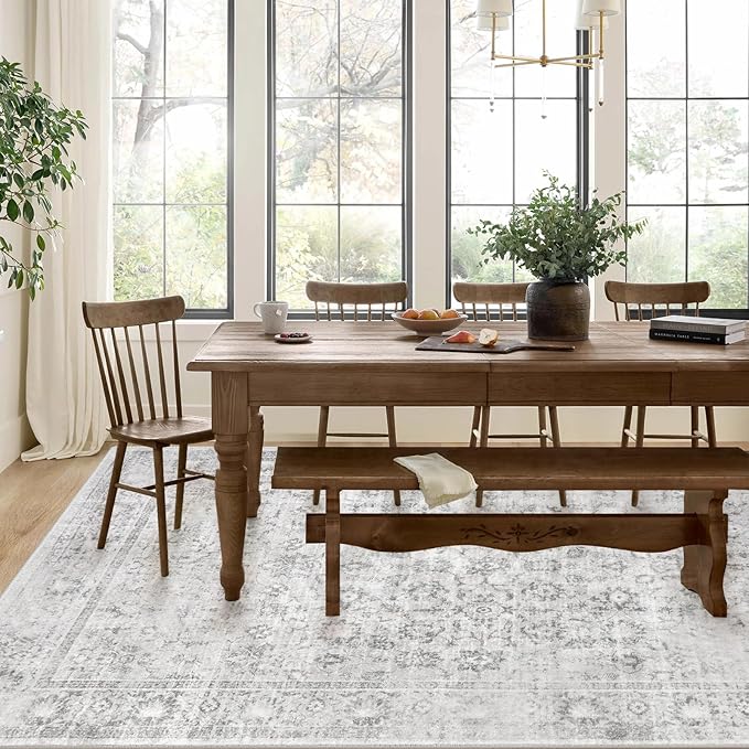 LIVEBOX 10x14 Area Rugs, Extra Large Grey Area Rug for Living Room Boho Soft Non-Slip Rug, Low Pile Non-Shedding Indoor Carpet for Dining Room Bedroom High Traffic Areas