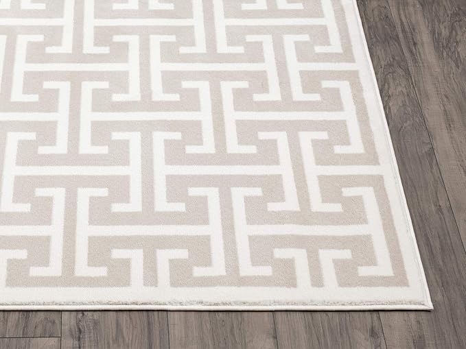 Abani Contemporary 3D Beige & White Modern Greek Key Pattern Area Rug - Geometric Meander 6' x 9' Arto Collection Neutral Rug Rugs