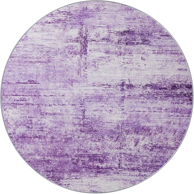 Round 6ft Abstract Rug, Modern Washable Indoor Circle Area Rugs for Living Room, Soft Large Circular Non-Slip Carpet Floor Mat for Bedroom Dining Room Home Office - Abstract Purple