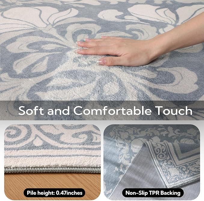 SOULFUL Medium Pile 2x3 Entryway Rug - Soft Foot Feel Small Area Rug - Greige Boho Floral - Washable Non-Slip - Perfect for Hallway Kitchen Bedroom Bathroom Indoor Entrance