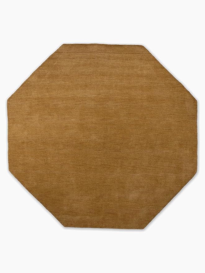 Hand Knotted Loom Wool ECO-Friendly Area Rugs - 10'x10', Octagon, Gold Color, Solid Plain Design, High Pile Thick Handmade Anti Skid Area Rugs for Living Room, Bed Room (L00111)