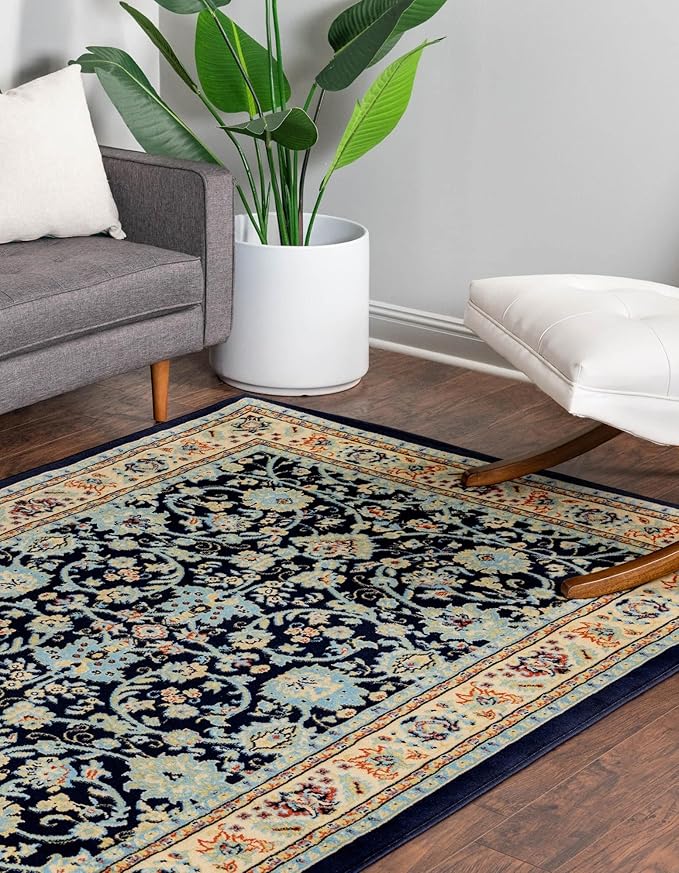 Rugs.com Yasmin Collection Rug – 7' x 10' Navy Blue Medium Rug Perfect for Bedrooms, Dining Rooms, Living Rooms