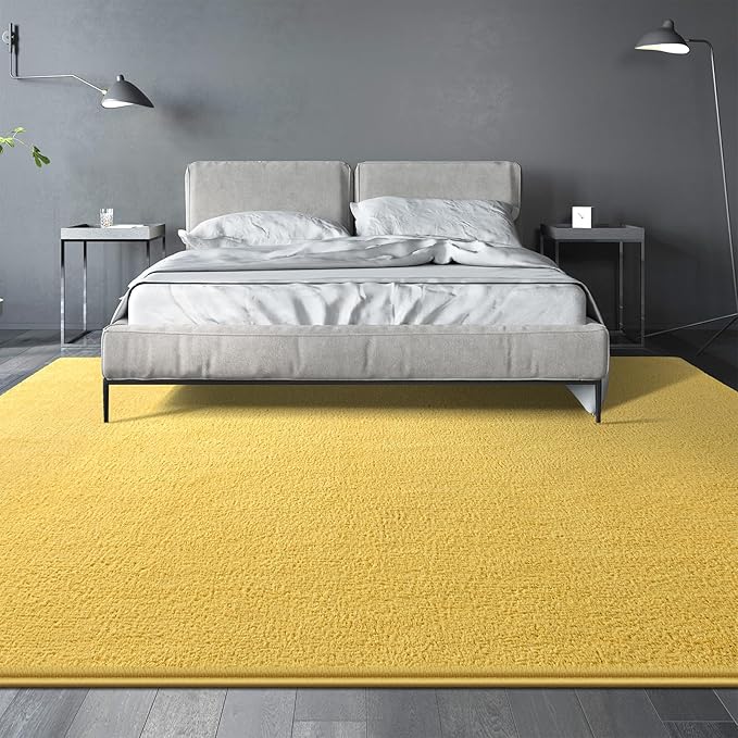 Large Area Rugs for Living Room Bedroom, 4x6 Feet Yellow Rug, Minimalist Modern Shag Rug, Soft Thick Comfy Memory Foam Indoor Carpet, Non-Slip Washable Rug for Boys Girls Dorm Nursery Room Home Decor