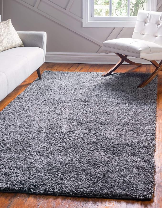 Unique Loom Davos Shag Collection Area Rug - Solid (7' 1" x 10' Rectangle, Peppercorn)