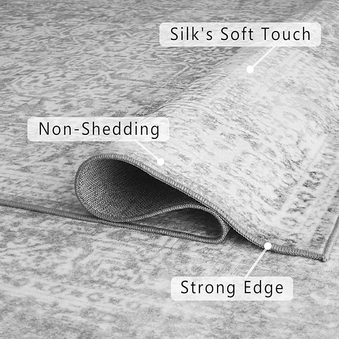 vivorug Runner Rug 2'x8' Vintage Washable Non-Slip Runners for Hallways Kitchen Entryway Laundry Room Carpet Hallway Runner Ivory/Silver