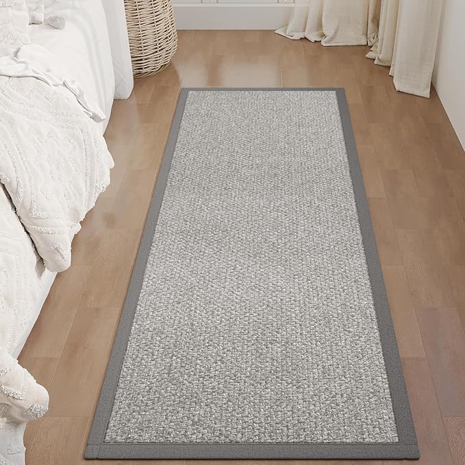 Washable Hallway Runner Rug 2x6 Jute Like Kitchen Runner Mat Rugs Non Slip, Woven Soft Entryway Farmhouse Runner Boho Floor Carpet for Indoor Laundry Hall Backdoor Bedroom Living Room, Grey