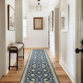 EVERGRACE Hallyway Area Runner Rugs 2x10, Boho Floral Faux Wool Indoor Outdoor Rugs, Washable Rugs for Bedroom Dining Room Living Room Kitchen, Low Pile Floor Mat Carpet for Home Decor, Navy Blue