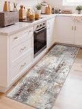 Washable Abstract Runner Rug, 2x6 Modern Area Rugs with Non-Slip Rubber Backed for Kitchen, Thin but Soft Contemporary Carpet Bedroom Entryway Hallway Decor, Rusty Brown