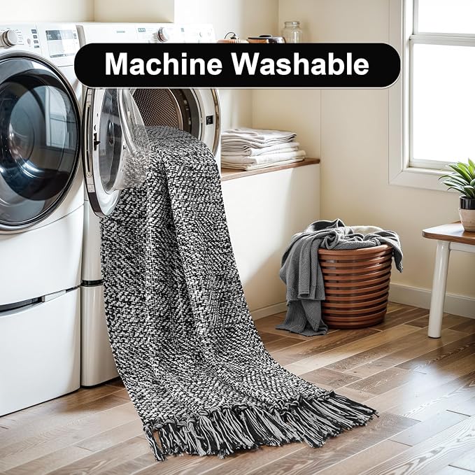 Collive Long Hallway Runner Rug 2.6' x 10', Washable Runners Indoor Entryway Rug, Black/Cream Braided Woven Kitchen Rugs Low-Profile Front Door Floor Carpet for Laundry Room Bedroom Doorway