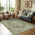 jinchan Green Floral 5x7 Area Rugs for Living Room - Machine Washable Distressed Vintage Design Soft Low-Pile Non-Slip Carpet for Dining Room Bedroom Home Office Nursery (5x7ft,Dark Green)