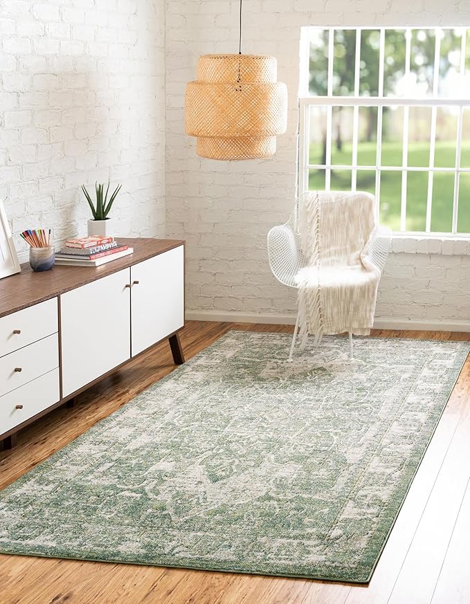 Unique Loom Isabella Collection Area Rug - Adjani (4' 1" x 6' 1" Rectangle, Green/ Ivory)