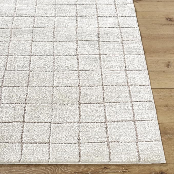 Livabliss x Our PNW Home Cascade Minimalist Grid Area Rug, 12' x 15', Grid Ivory/Taupe