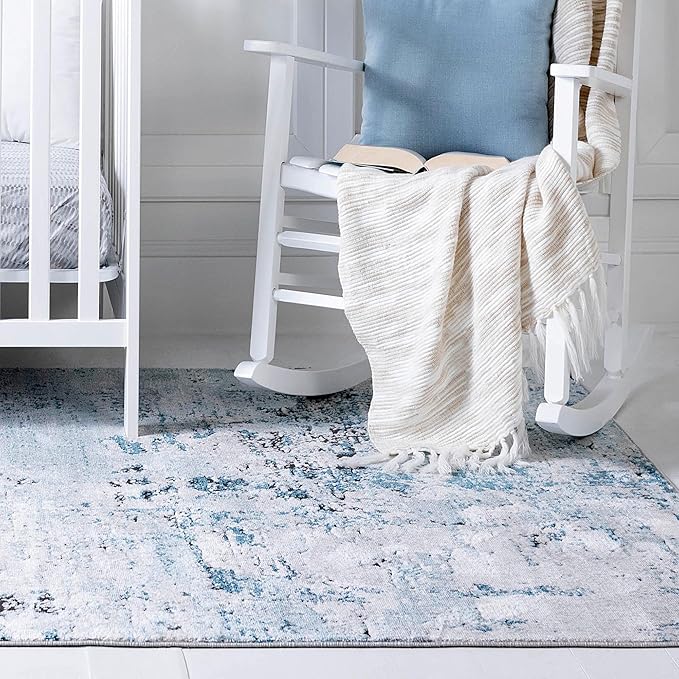 Rugs.com Leipzig Collection Rug – 6x9 Blue Low-Pile Rug Perfect for Bedrooms, Dining Rooms, Living Rooms