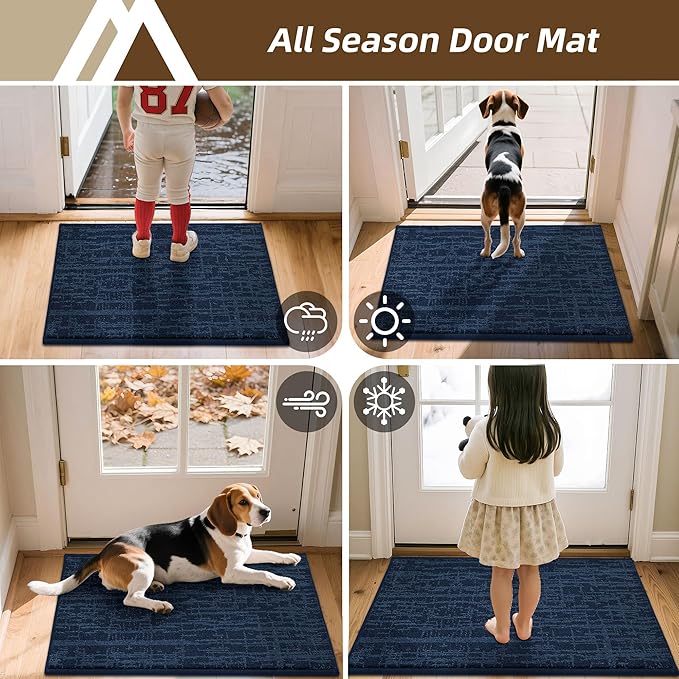 COSY HOMEER-Door-Mat Dirt Trapper Entryway Rugs 20"x32" Non Slip Washable Entrance Mats Absorbent Welcome Mat Low Profile Dog Door Mats for Front Back Doomats and Wet Shoes,Navy Blue