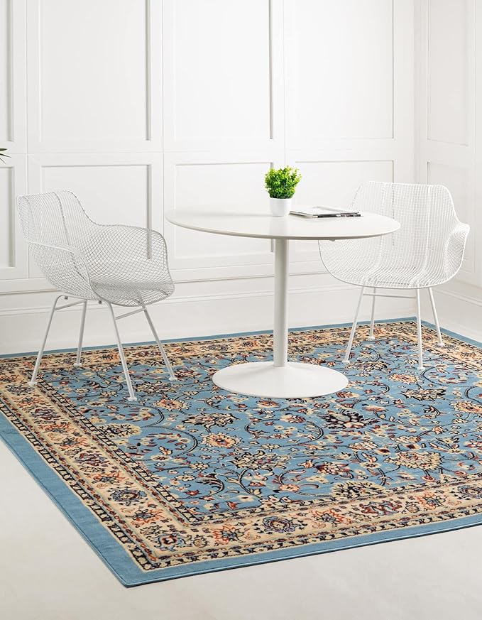 Rugs.com Yasmin Collection Rug – 8 Ft Square Light Blue Medium Rug Perfect for Living Rooms, Kitchens, Entryways