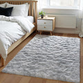 Zentavio Grey and White Area Rugs for Living Room Men Room Carpet 4x6 Bedroom Fluffy Furry Shag Aesthetic Plush High Pile Floor Rug for Kids Room Dorm Home Decor Tie-Dyed Grey White