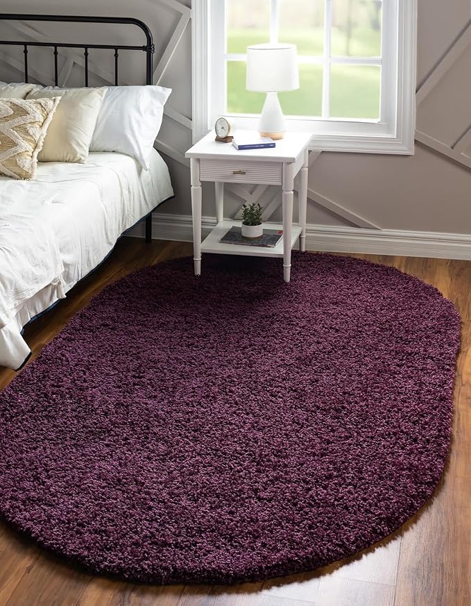 Unique Loom Solid Shag Collection Area Rug (5' 1" x 8' Oval, Eggplant Purple)