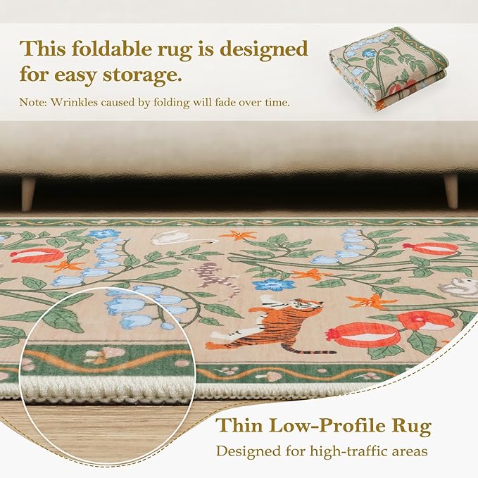 Collive 2x3 Rugs for Entryway, Small Washable Jungle Animal Door Mat Indoor Entrance Non Slip Kitchen Rug for Bathroom, Soft Ultra-Thin Throw Carpet for Bedroom Entry Home Decor, Beige