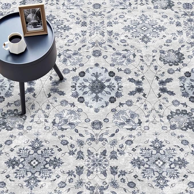 vivorug Runner Rug 2'x8' Vintage Washable Non-Slip Runners for Hallways Kitchen Entryway Laundry Room Carpet Hallway Runner Ivory/Blue