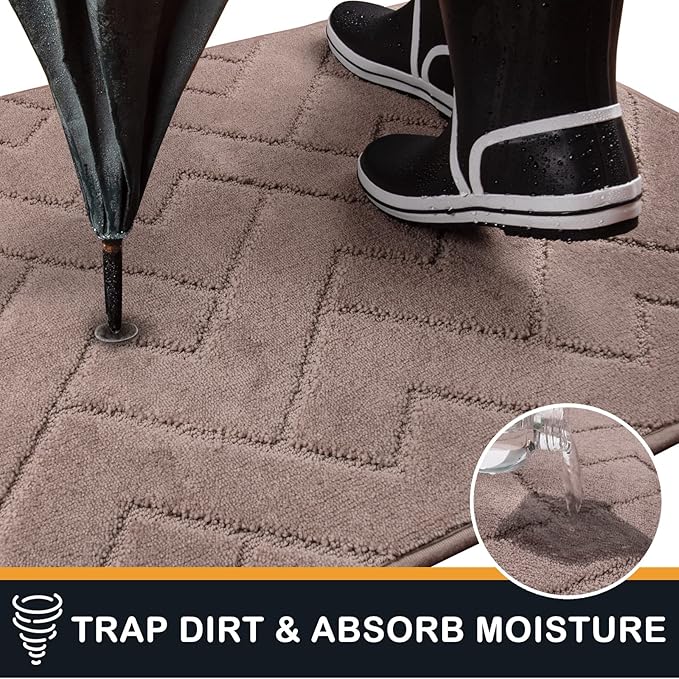 PURRUGS Dirt Trapping Door Mat 34" x 59", Non-Slip Machine Washable Entry Rug, Shoe Scraper, Dog Doormat, Super Absorbent Welcome Mat for Front & Back Door, Muddy Wet Shoes & Paws, Grayish Brown