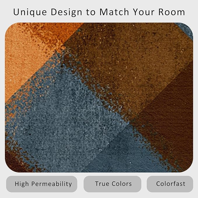 Checkered Geometric Rug, Washable 5x8 Rug for Living Room, Modern Abstract Patterned Indoor Carpet, Checkered Geometric Decor for Home, Bedroom, Soft Non Slip Thin Design FER49