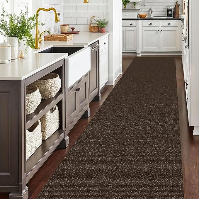 EARTHALL Extra Long Runner Rug 3x16 Ft Washable Runners for Hallways Cotton Non Slip Entryway Runner Braided Kitchen Runner Indoor Outdoor Carpet Runners for Hotels, Hall, Stair, Brown/Coffee