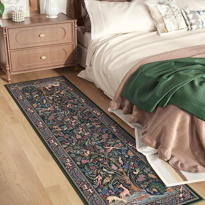 Rugcomf Runner Rug 2x6 Vibrant Tree of Life-Patterned Vintage Kitchen Rugs Non Slip Washable Soft Carpet Runner for Laundry Bedroom Bathroom, Green