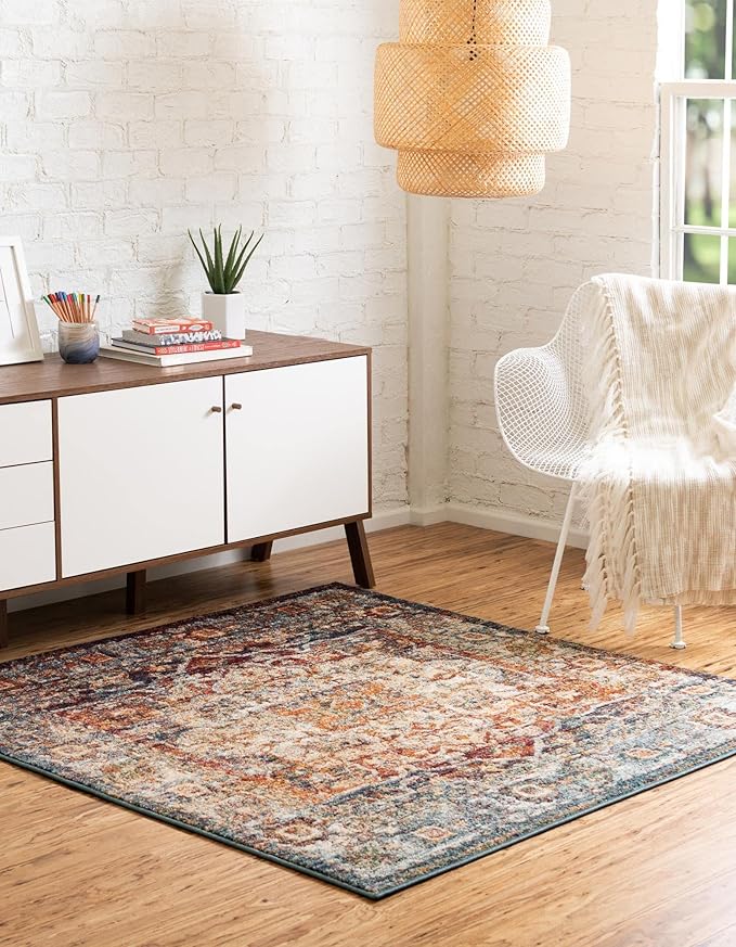 Unique Loom Isabella Collection Area Rug - Adjani (5' 1" Square, Multi/ Beige)