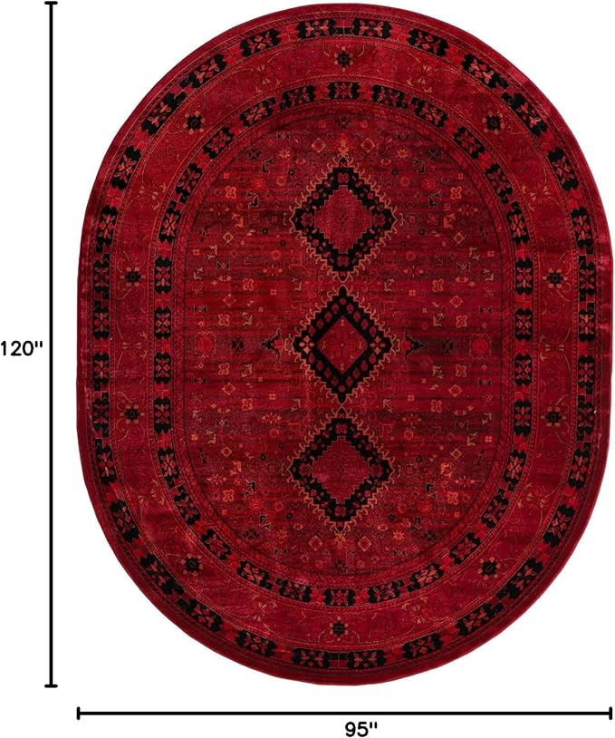 Unique Loom Tekke Collection Area Rug - Sheibani (7' 11" x 10' Oval, Red/ Black)
