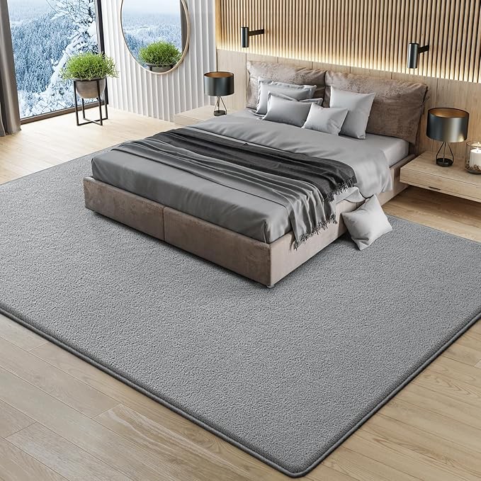 Large Modern Area Rugs for Living Room Bedroom, 7x10 Feet Grey Ultra Soft Solid Thickened Memory Foam Indoor Minimalist Carpets, Non-Slip Comfy Rugs for Boys Girls Nursery Kids Room Home Décor