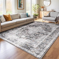 Rugs for Living Room, 8x10 Large Area Rugs Ultra Soft Washable, Vintage Boho Faux Wool Carpet for Dining Room, Bedroom, Office, Home Decor (Dark Grey)