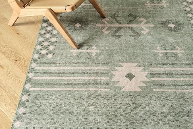 Revival Rugs Flam 8'x10' Zero-Shedding Area Rug for Living Room Bedroom - Oeko-TEX Certified, Low Pile, Spot Clean, Green