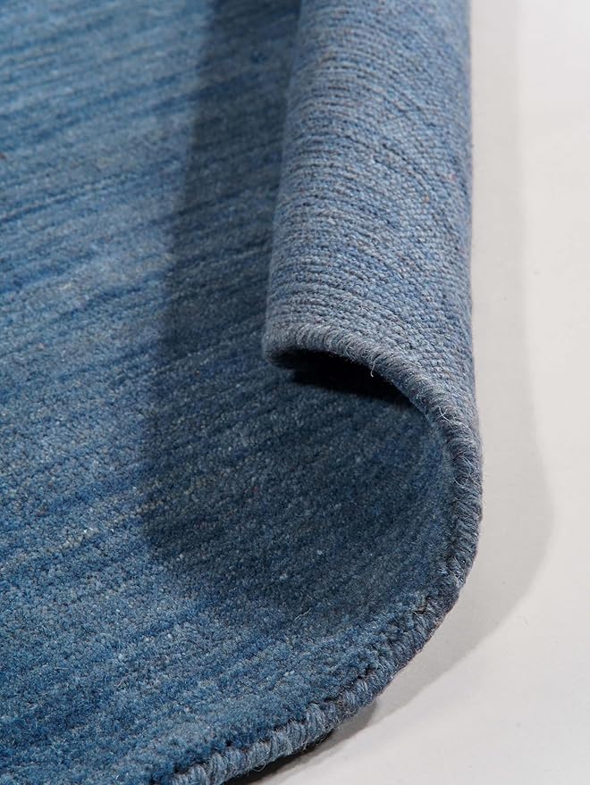 Hand Knotted Loom Wool ECO-Friendly Area Rugs - 10'x10', Octagon, Blue Color, Solid Plain Design, High Pile Thick Handmade Anti Skid Area Rugs for Living Room, Bed Room (L00111)