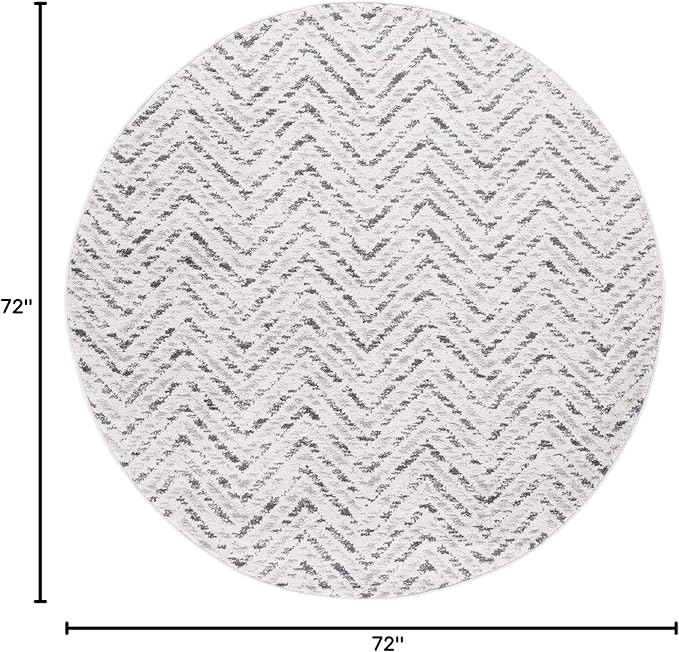 SAFAVIEH Adirondack Collection Area Rug - 6' Round, Ivory & Charcoal, Chevron Design, Non-Shedding & Easy Care, Ideal for High Traffic Areas in Living Room, Bedroom (ADR104N)