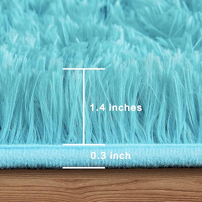 Andency Blue Soft Area Rugs for Living Room Bedroom, 4x6 Fluffy Shaggy Bedside Rug, Non-Slip Large Shag Fuzzy Plush Carpets for Bedroom Kids Dorm Nursery Home Decor Aesthetic