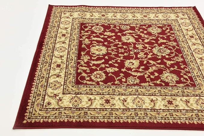 Unique Loom Voyage Collection Traditional Oriental Classic Intricate Design Area Rug (4' 0 x 4' 0 Square, Red/Gold)