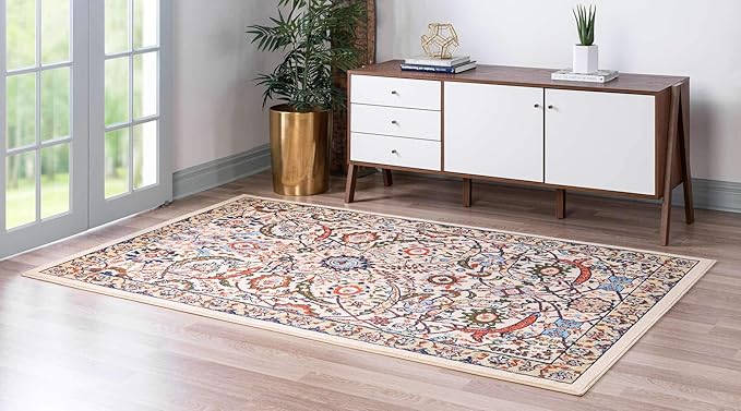 Unique Loom Espahan Collection Area Rug - Cape Cod (5' 1" x 8' Rectangle, Cream/ Black)