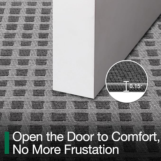 LUMI Inside Door Mat for Entry 30''x48'', Absorbent, Dirt Trapper, Low Profile Thin, Non Slip Mats with Rubber Backing, Ideal for Indoor, High Traffic, Garage, Entrance, Checkered Grey