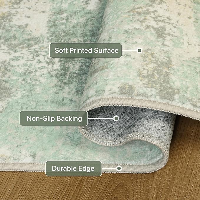 GENIMO Abstract Area Rug 5x7, Washable Modern Rug Non Slip, Low Pile Lightweight Soft Large Carpet for Living Room, Bedroom, Dining Room, Light Green