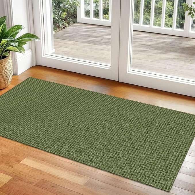 Braided Runner Rug 2x5 Ft Washable Runners for Hallways Non Slip Rubber Backed Kitchen Runners Cotton Entryway Runner Indoor, Woven Floor Carpet for Hall Kitchen Bedroom, Green