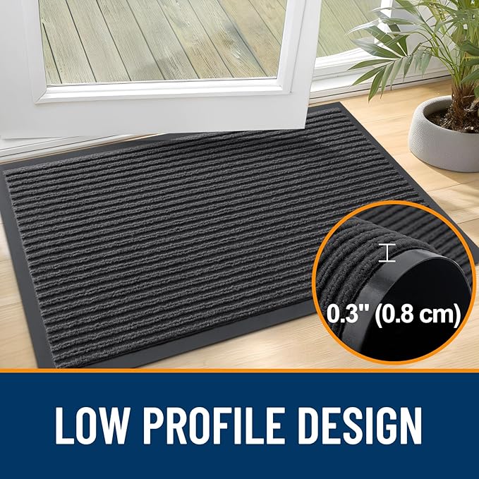 OLANLY Front Door Mat Indoor Outdoor Entrance, Waterproof Heavy Duty Doormat, Fade Resistant, Low Profile, Easy Clean Patio Porch Welcome Floor Mats for Entry, 47x34, Charcoal Grey