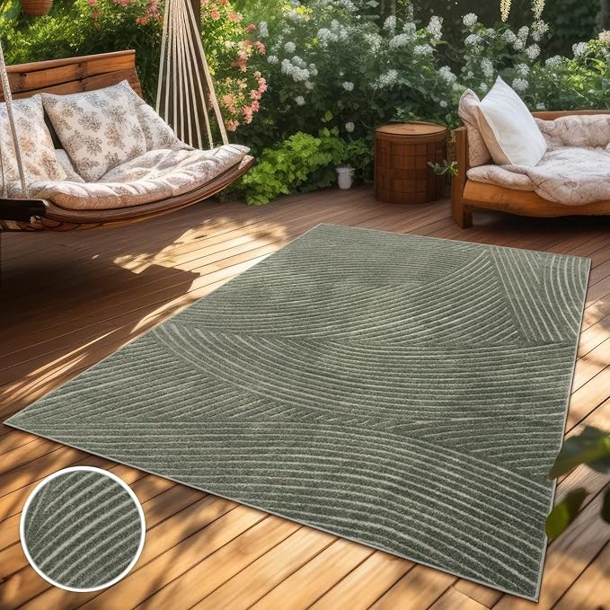 Paco Home Modern Area Rug with Abstract Line Pattern and Contour-Cut in Green, Size: 4' x 5'7"