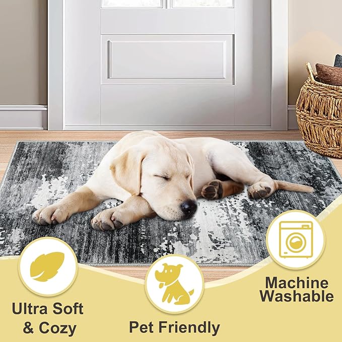 COMSLE Door Mat Soft Absorbent Indoor Front Entryway Rug Machine Washable Entrance Mats for Muddy Paws Non Slip Throw Rugs 32" x 48" Doormat for Inside Foyer Bedroom - Gray