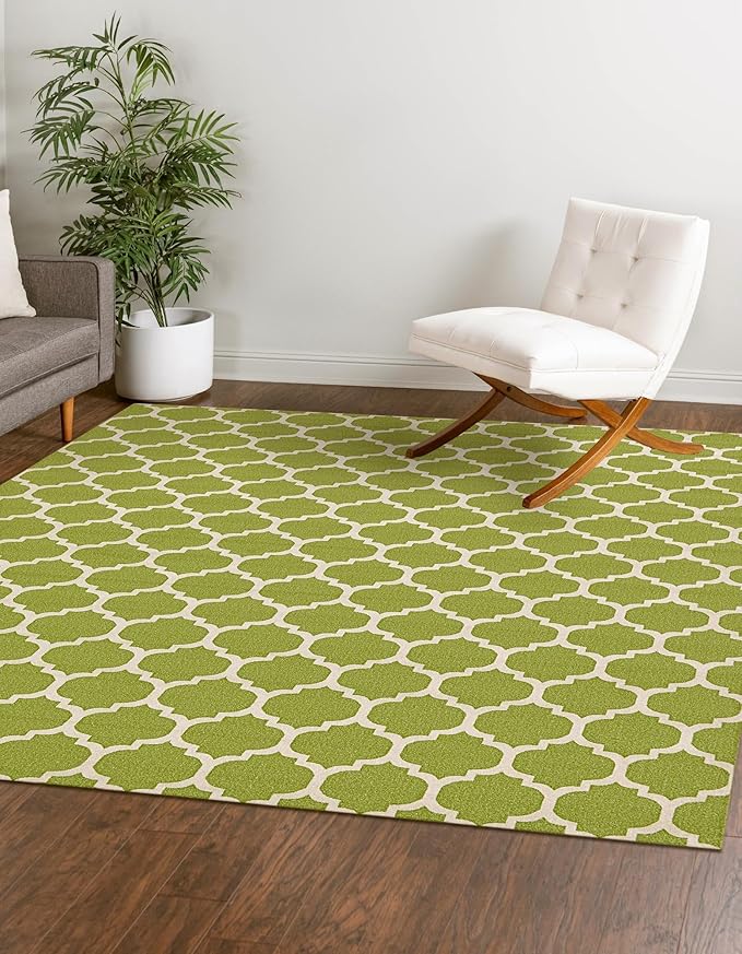 Rugs.com Lattice Collection Rug – 6 Ft Square Light Green Medium-Pile Rug Perfect for Living Rooms, Kitchens, Entryways