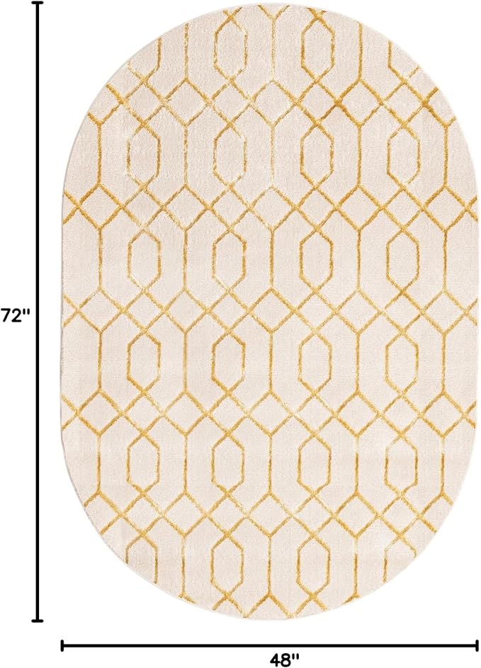 Unique Loom Marilyn Monroe Glam Collection Area Rug - Trellis (4' x 6' Oval, White Gold/ Gold)