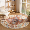 Phantoscope Washable Round Area Rug 6ft Non-Slip, Vintage Boho Rugs for Living Room, Bedroom, Dining Room, Fall Orange Floral Medallion Pattern, Low-Pile Foldable Floor Carpet, Rust/Multi Floral